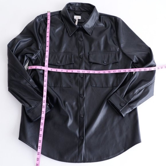 Laundry By Shelli Segal Black Faux Leather Button Shacket Jacket Size Large - Picture 5 of 16